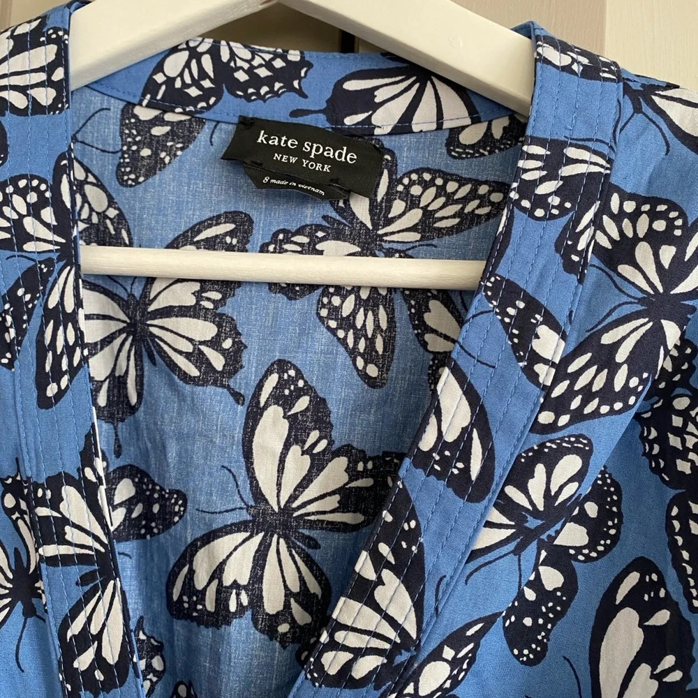 Kate Spade women’s Poplin Bow Butterfly Print Dress in a blue color size 8